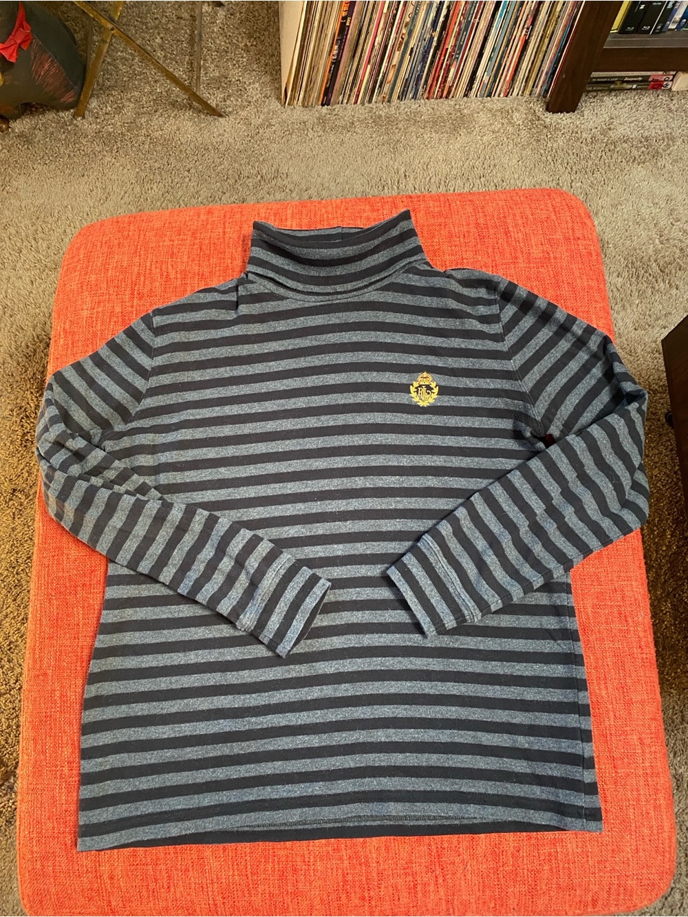 Ralph Lauren Black Grey Cotton Striped Striped Turtleneck Shirt Top Embroidery - Picture 3 of 7